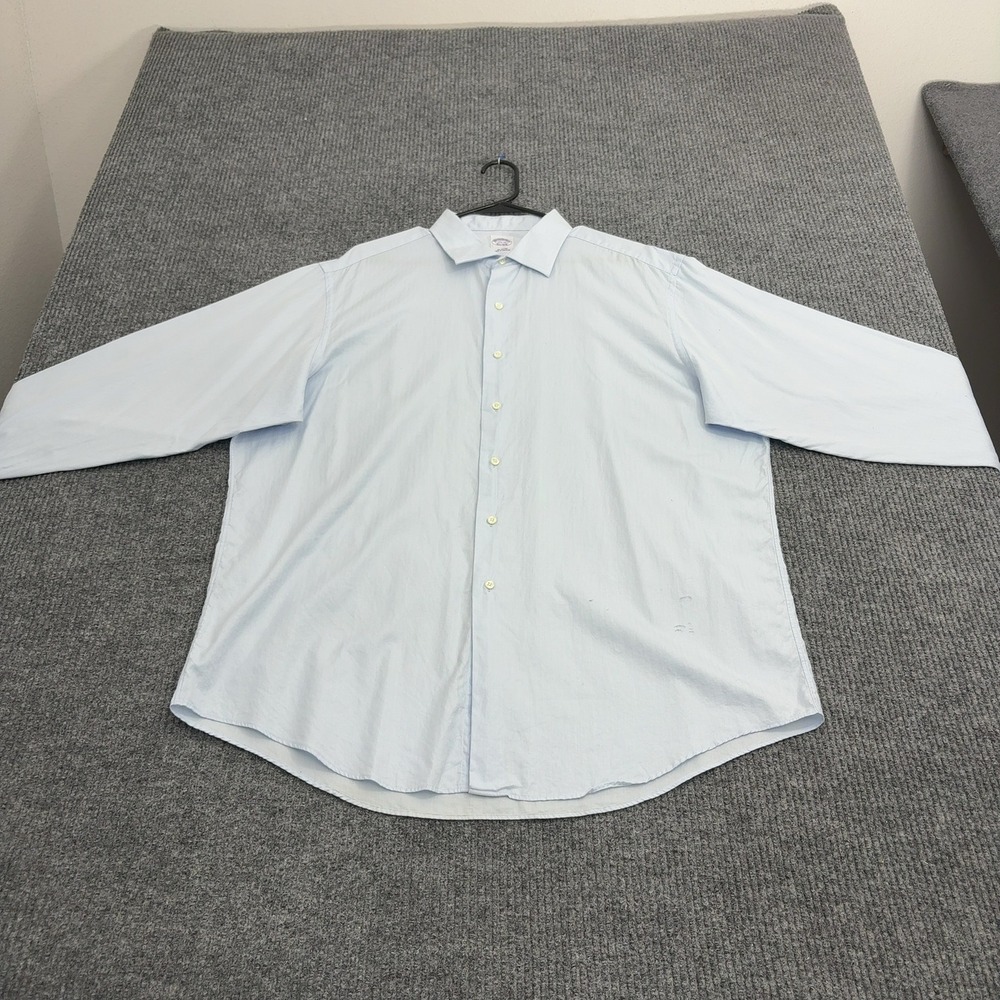 Brooks Brothers Shirt Men 17.5 Light Blue Cotton Herringbone Button Down Classic